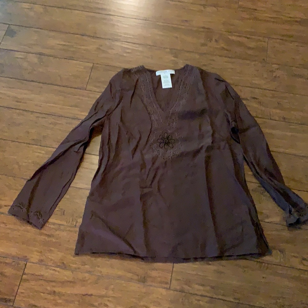 Josephine Chaus linen long sleeve brown tunic M